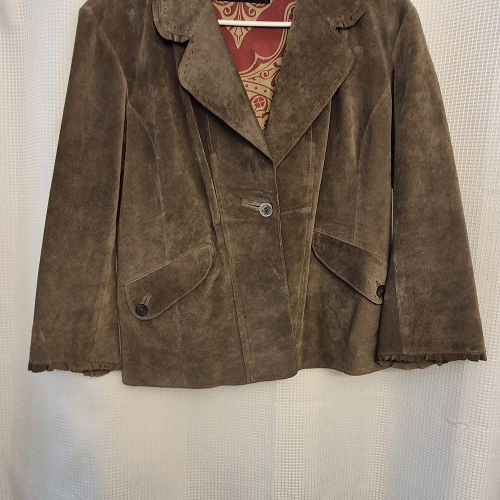 Women's Olive Brown Suede Jacket - Classic Tailored Coat